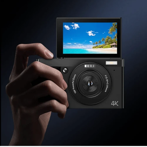 מצלמה קומפקטית בעברית עם מסך מתכוונן Flash Pro Max - לבן