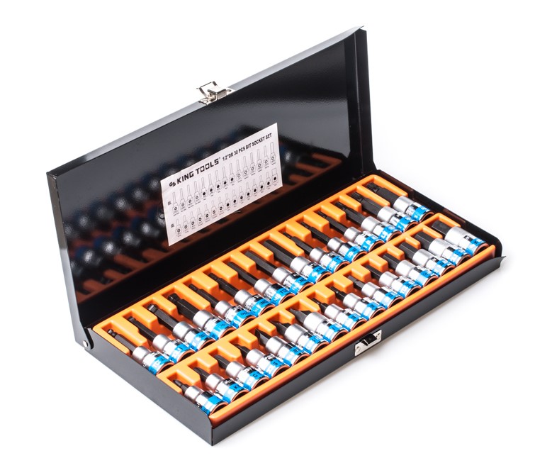 סט 30 ביטים בוקסות דרייב 1/2″ KING TOOLS דגם 1020518 – אלן / SPLINE / פיליפס / שטוח