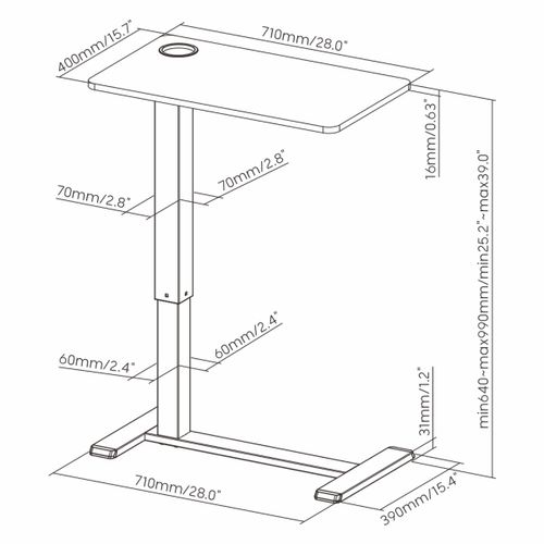 שולחן צד מתכוונן ללפטופ ארגונומי לעמידה וישיבה פנאומטי עם גלגלים נסתרים Lumi Brateck FMT02-2 שולחן סטנד אישי למחשב נייד הידראולי