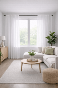 וילון בד קרפ חצי שקוף השחלה אחורית למוט - נדין לבן