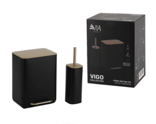 פח 6 ליטר+ מברשת מכסה זהב דגם ויגו שחור- VIA-1640