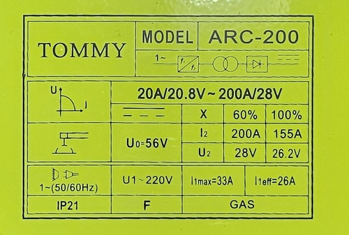 רתכת אינוורטר מבית TOMMY ARC-200