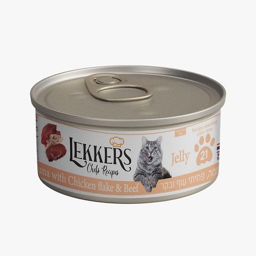 מעדן לחתול ג'לי Jelly לקרס טונה אדומה עם פתיתי עוף ובקר 85 גרם