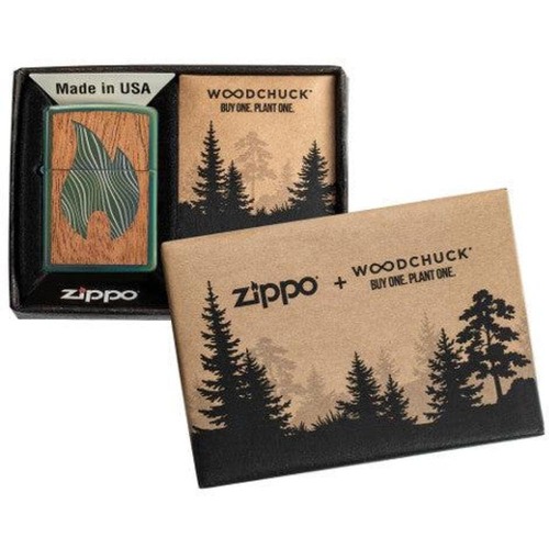 מצית זיפו להבה ירוקה מהגוני WOODCHUCK - ZIPPO