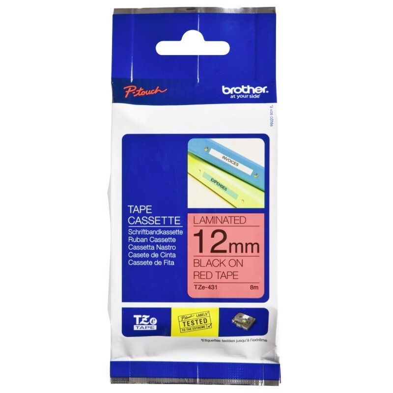 סרט מדבקה מקורי 12 מ"מ  שחור על אדום  BROTHER TZe-431