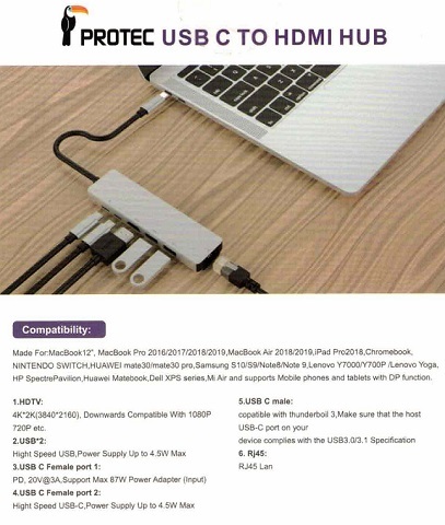 מולטיפורט ( תחנת עגינה ) PROTEC DM189 6 in 1 Multiport  