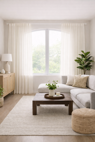 וילון בד קרפ חצי שקוף השחלה אחורית למוט - נדין שמנת עדין