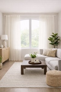 וילון בד קרפ חצי שקוף השחלה אחורית למוט - נדין שמנת עדין