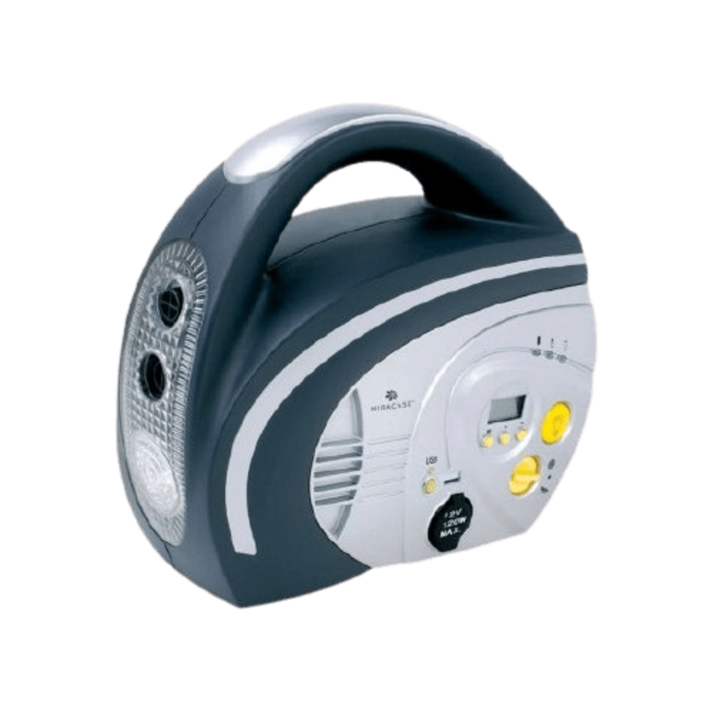 קומפרסור מדחס לחץ אוויר איכותי 12V לניפוח צמיגים, גלגלי ים/בריכה וציוד ספורט + פנס MIRACASE MINF2000