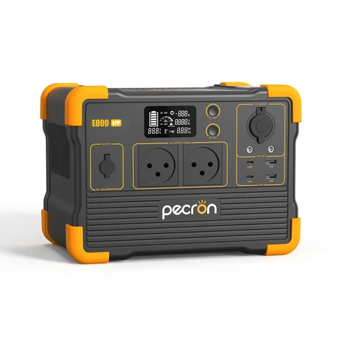 תחנת כח ניידת PECRON E800LFP 768Wh עם תצוגה דיגיטלית, שקעי AC ויציאות USB בגל סינוס טהור