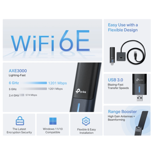 Archer TXE50UH AXE3000 Wi-Fi 6E USB מבית TP-LINK