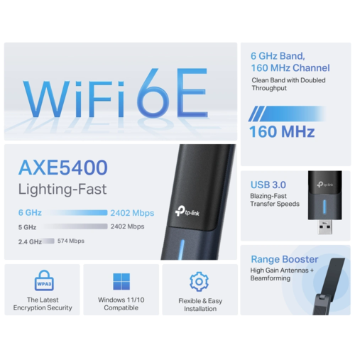 Archer TXE70UH AXE5400 Wi-Fi 6E USB מבית TP-LINK