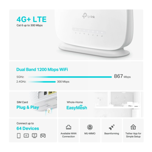 Archer MR505 4G+ Cat6 AC1200 Router מבית TP-LINK