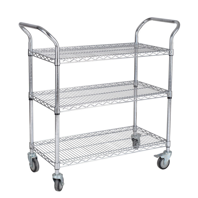 עגלה 3 מדפים ציפוי כרום־ניקל ROHER דגם 1093929 – 907×533×1060 מ״מ