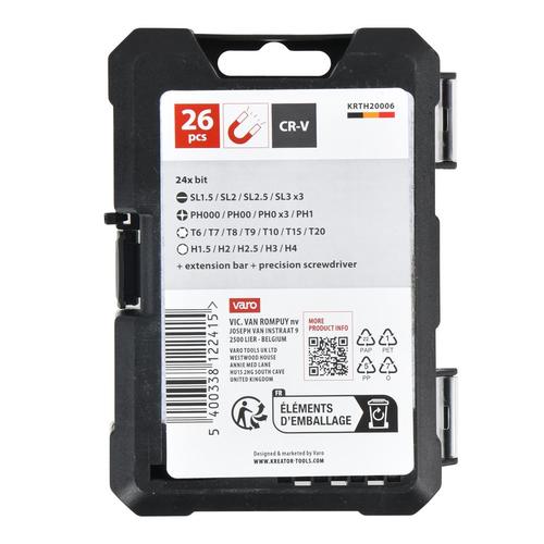 סט ביטים עם מברג רצ'ט ומאריך- 26 חלקים,  RATCHET SCREWDRIVER SET 26 PCS, 106 KRTH20006, ברקוד 5400338122415