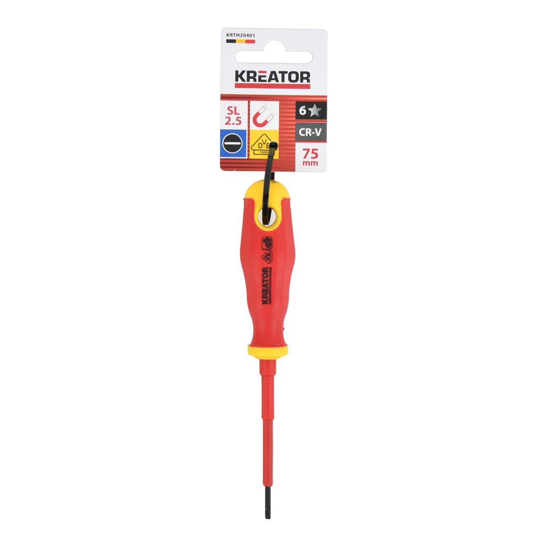 מברג שטוח מגנטי מבודד 106 KRTH20401 , VDE SL2.5x75, INSULATED SCREWDRIVER SLOTTED 75MM, SL2.5 VDE ברקוד 5400338122606