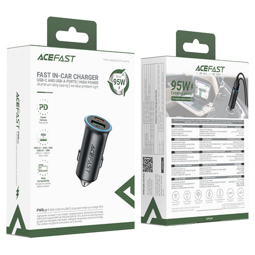 מטען מהיר לרכב (חיבור למצת) 95W עם שתי יציאות AceFast B16  USB-C + USB-A