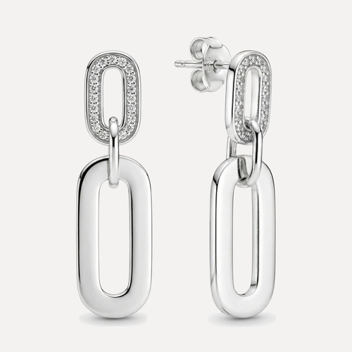 עגילי חוליות אובל משובצים