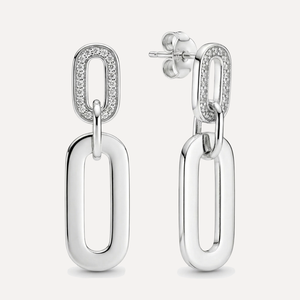 עגילי חוליות אובל משובצים