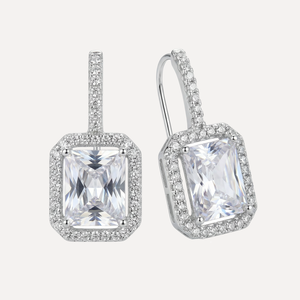 עגילי זירקון תלויים – ראש מלבני משובץ