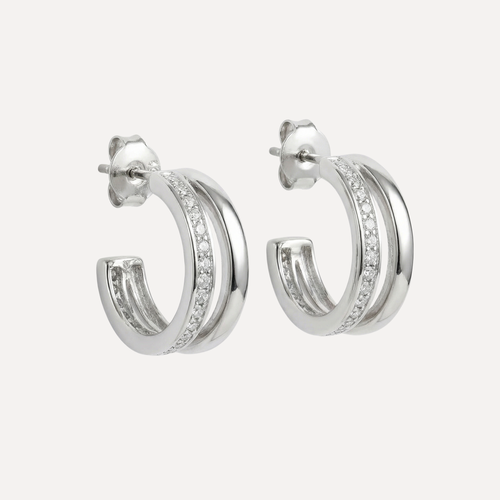 עגילי חישוק עם פס משובץ