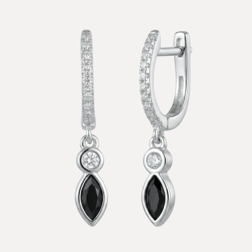 עגילי חישוק משובצים עם אבן שחורה