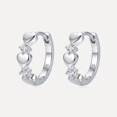 עגילי חישוק צמוד לב וזירקון