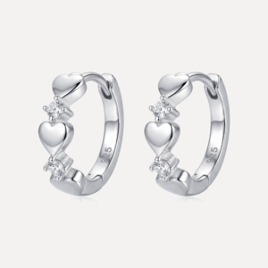 עגילי חישוק צמוד לב וזירקון