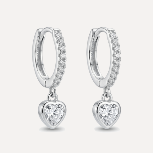 עגילי חישוק משובץ ולב זירקון