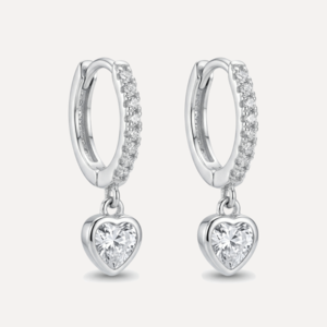 עגילי חישוק משובץ ולב זירקון