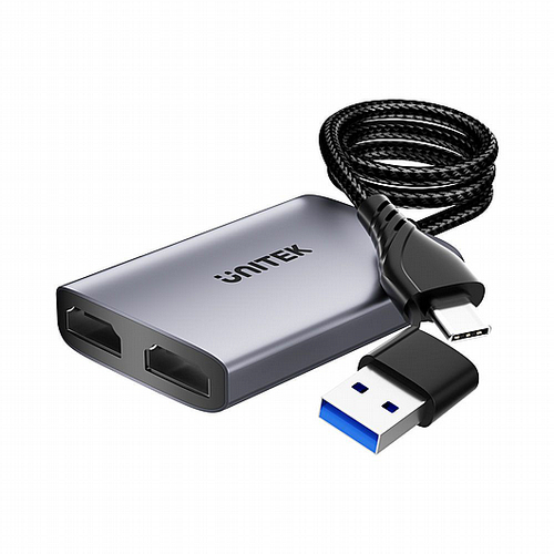 מתאם בחיבור USB/USB-C ל-2 חיבוריUNITEK V1427A01 HDMI 
