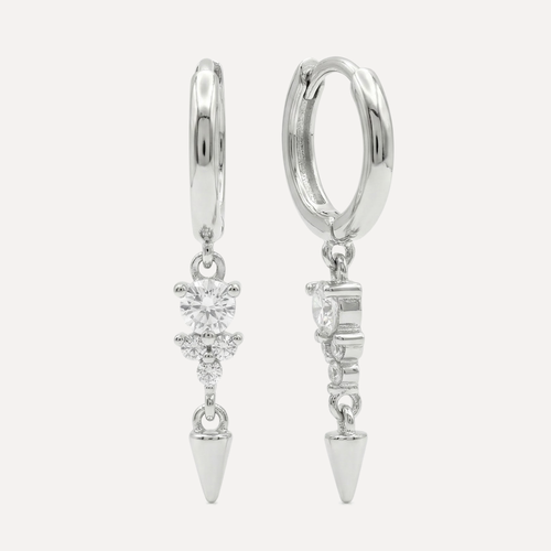 עגילי חישוק עם תליון חוד משובץ