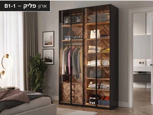 ארון פליק 4 דלתות זכוכית 