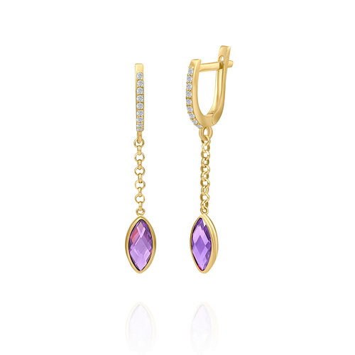 עגילי אמטיסט תלויים זהב 14K