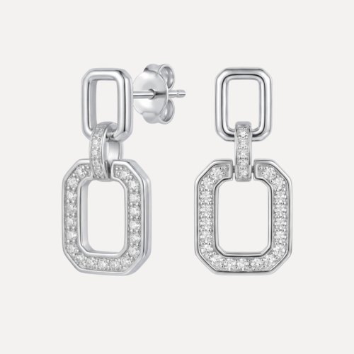 עגילי חוליות מרובעות משובצים