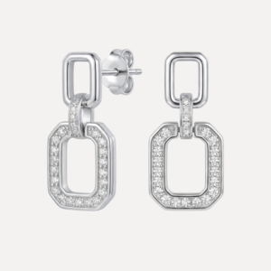 עגילי חוליות מרובעות משובצים