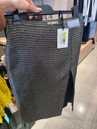 Lamé tweed skirt with jewel detail - COLOR NERO BLACK