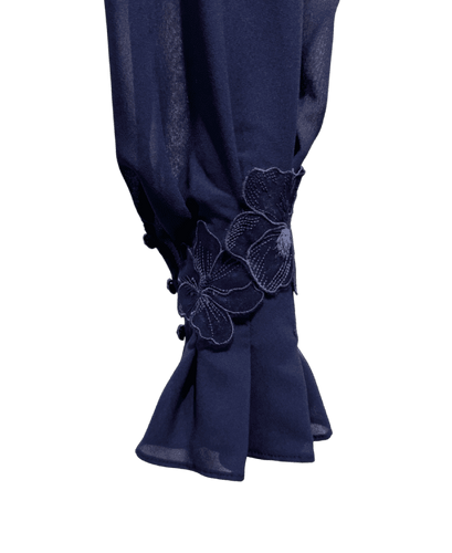 Shirt in georgette fabric with floral embroideries - COLOR BLUE