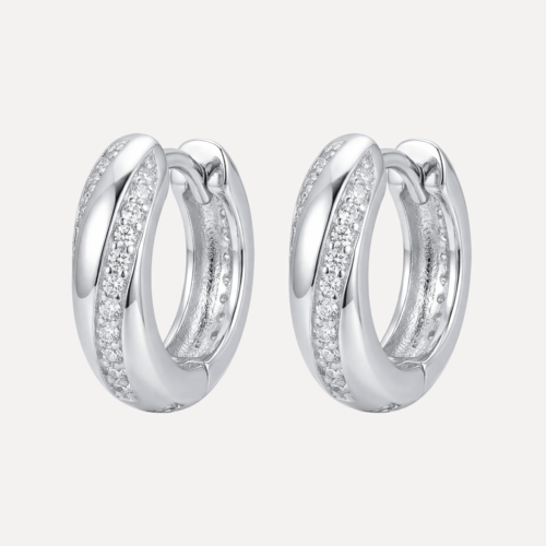 עגילי חישוק נפוח משובץ זירקונים