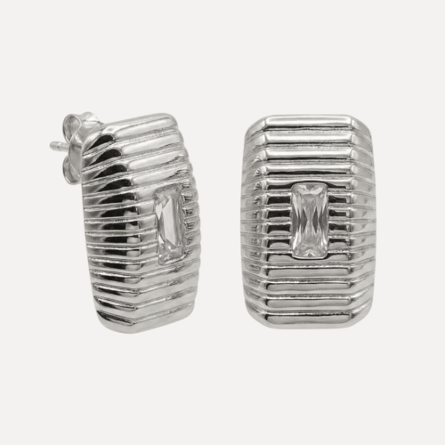 עגילי זירקון צמודים מלבניים