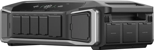 ממיר מתח ECOFLOW DELTA PRO ULTRA 6900W מבט צד עם יציאות AC מוגנות, חיבורי PV וסוללה למערכת אנרגיה ביתית