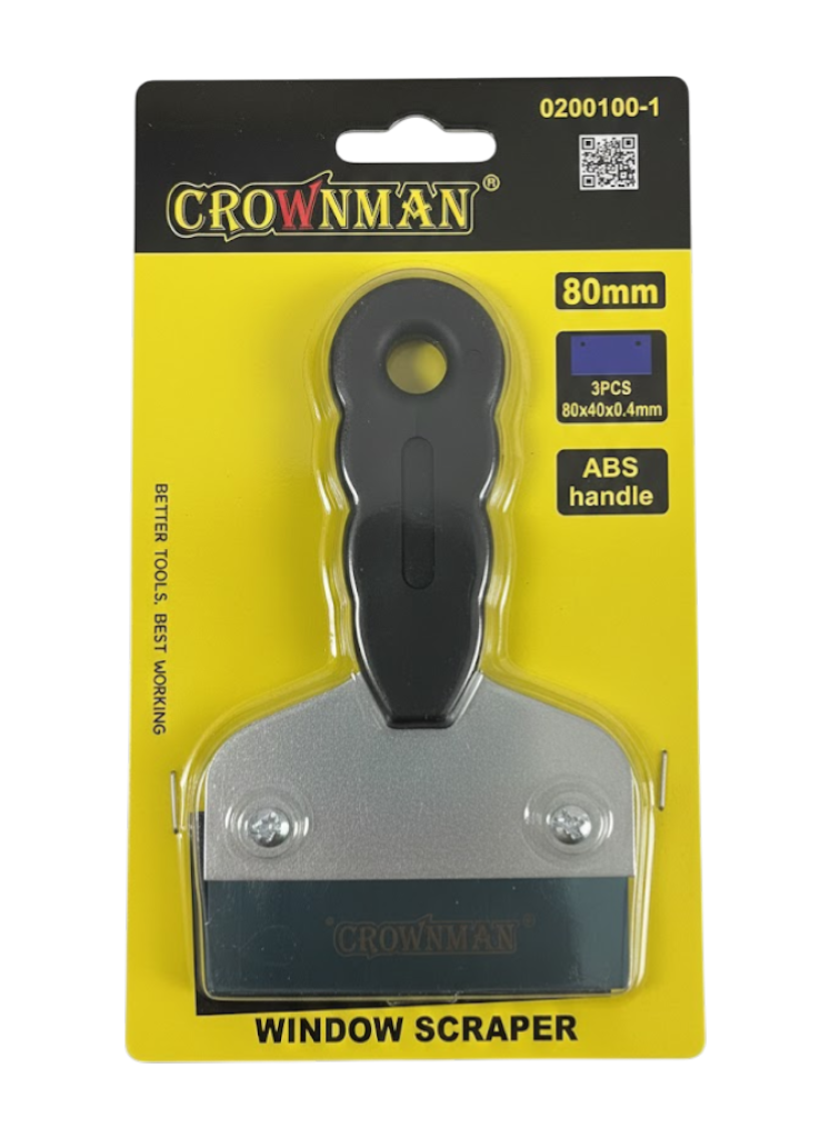 סקרייפר לחלונות CROWNMAN 80 מ"מ – סכין גירוד / מגרדת עם 3 להבים וידית ABS