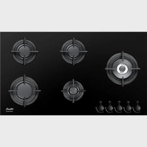 כיריים גז זכוכית קריסטלית 5 להבות שחור Sauter SHG9095B עם מבער טורבו 90 ס