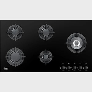 כיריים גז זכוכית קריסטלית 5 להבות שחור Sauter SHG9095B עם מבער טורבו 90 ס"מ