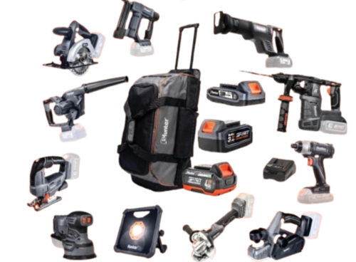 סט 11  כלים נטענים מקצועי 18V מכיל 11 כלים BRUSHLESS + 3 סוללות ומטען HUNTER 100312-11