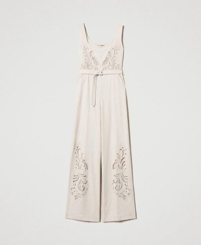 Linen blend jumpsuit with embroidery