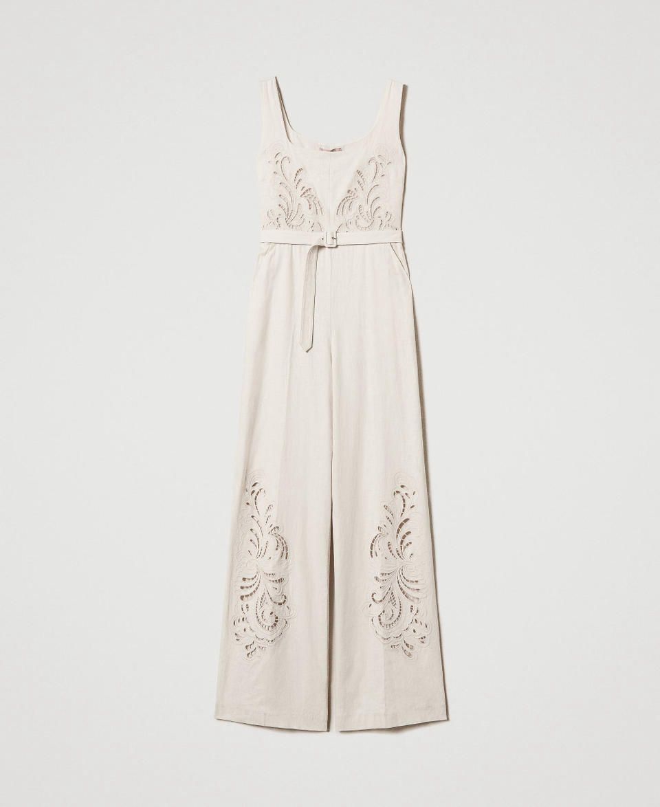 Linen blend jumpsuit with embroidery