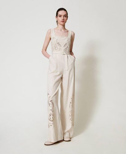 Linen blend jumpsuit with embroidery