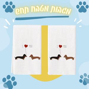 מגבות מטבח I LOVE YOU עם זוג כלבי תחש ובלון לב – סט זוגי לאוהבי כלבים