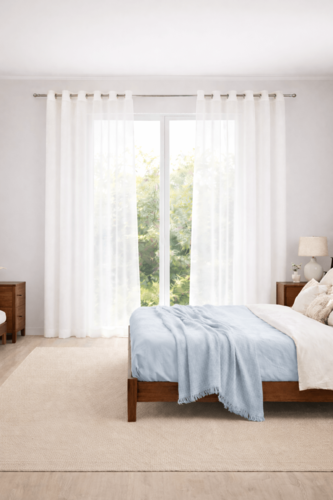 וילון בד דמוי פשתן חצי שקוף - דרור שמנת עדין